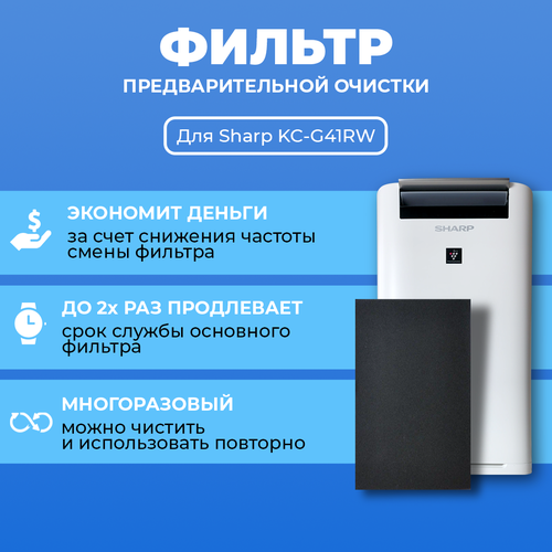 фото Фильтр для очистителя воздуха sharp kcg 41 rw. префильтр. многоразовый prefiltr