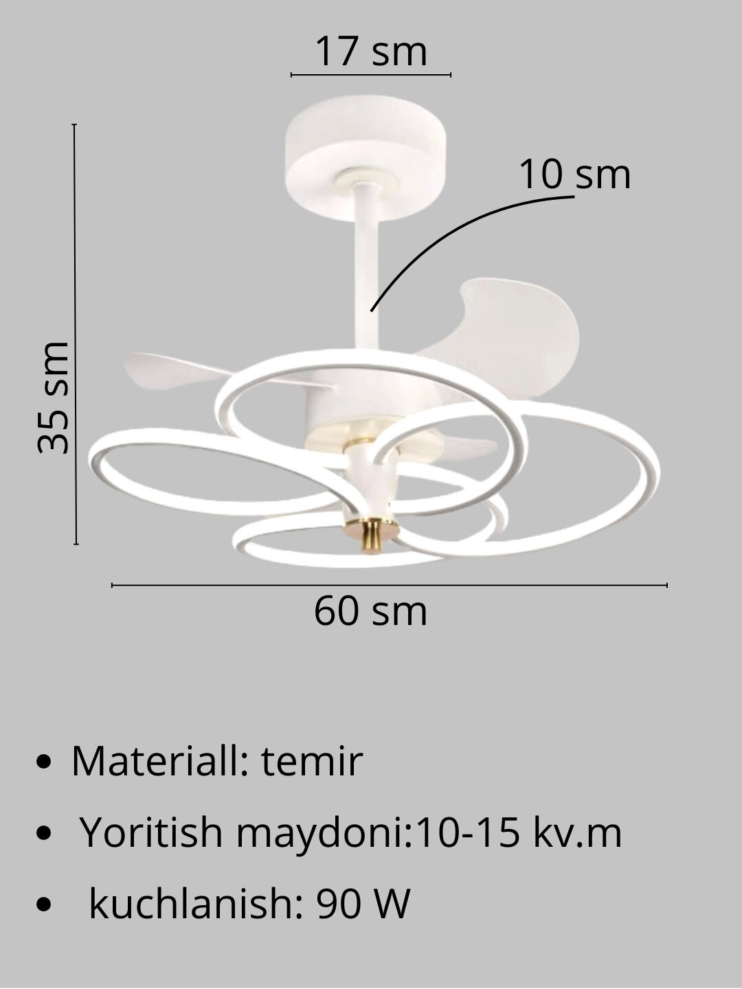 Люстра-вентилятор LED с пультом, потолочная, 3 режима освещения, 6 режимов вращения — фото 1