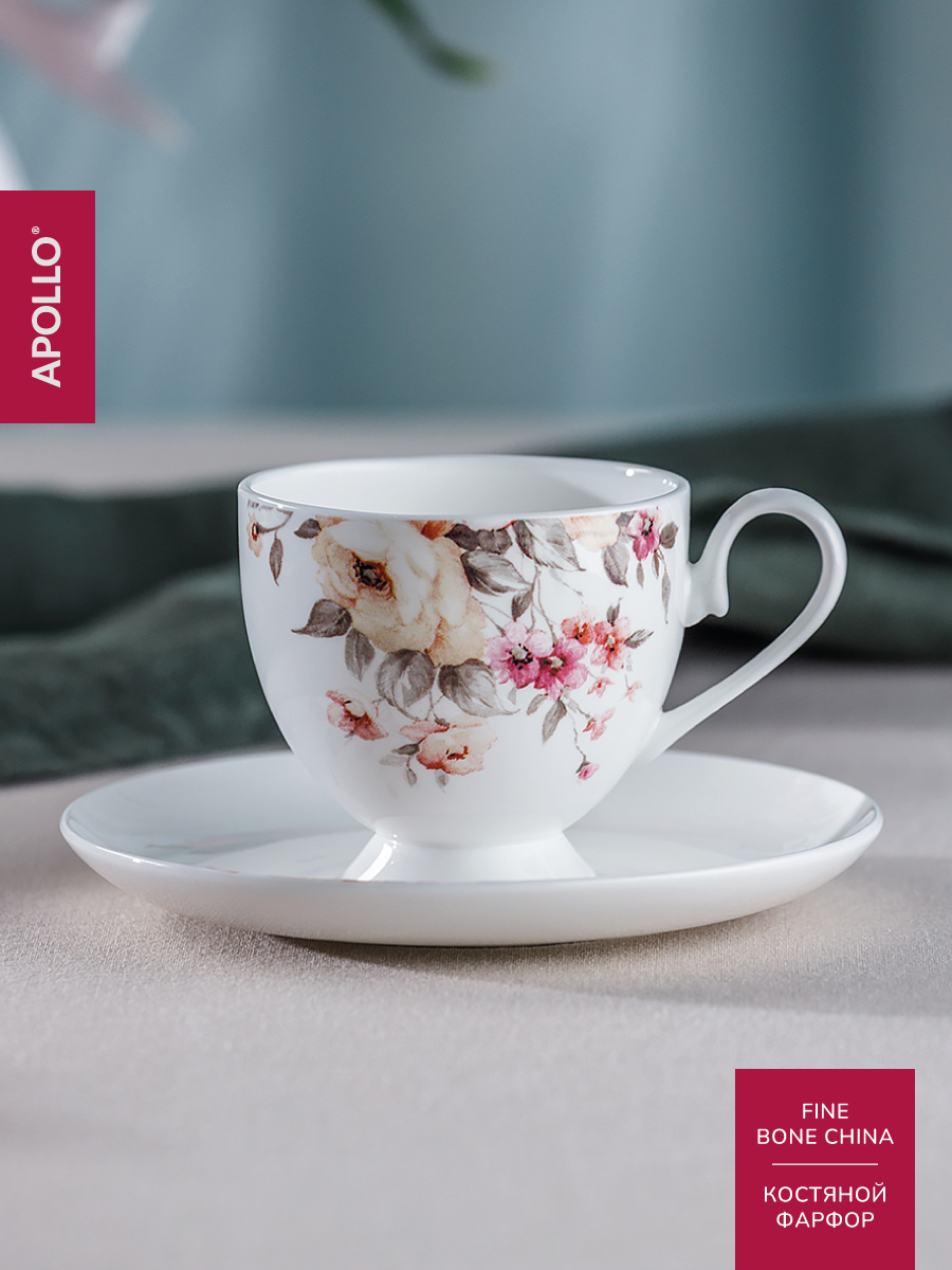 Чайная пара Apollo "Monet", кружка для чая с блюдцем, костяной фарфор, 240 мл