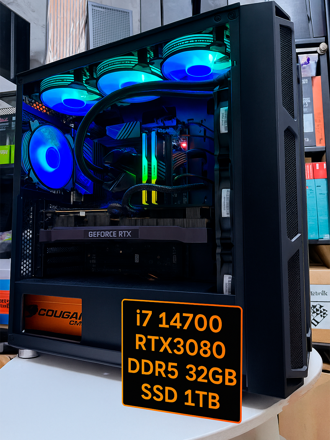 Игровой ПК Premium, i7-14700, RTX 3080, DDR5 32GB, SSD 1TB, водяное охлаждение, 1200W PSU