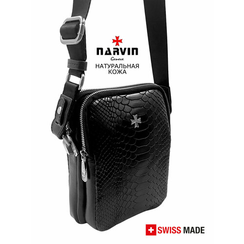 Сумка мессенджер NARVIN, фактура под рептилию, черный