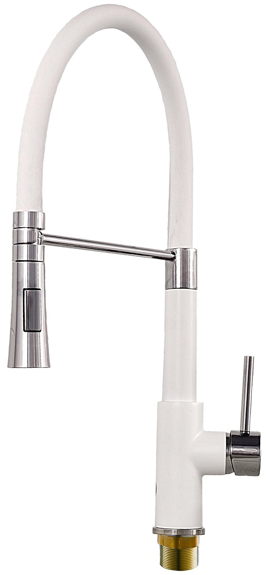 Смеситель на кухню Potato P37284-7 с гибким силиконовым изливом, картридж 35 мм, белый, крепление гайка