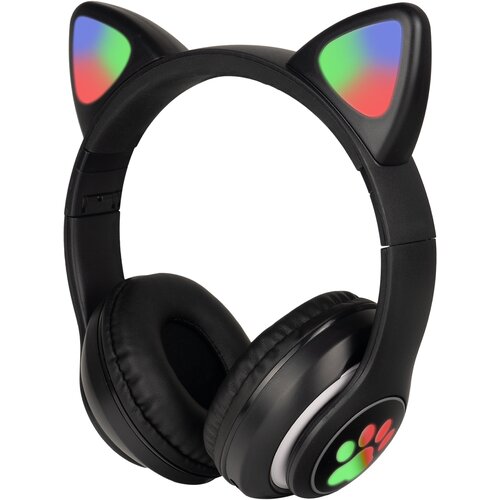 Светящиеся наушники с кошачьими ушками zKissfashion черные Беспроводные детские Ободок Bluetooth Модель ВЕ1201 1333₽