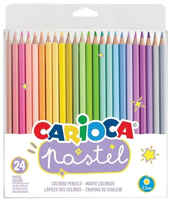 Карандаши цветные Carioca "Pastel", 24 цветов, ПВХ, европодвес (43310)