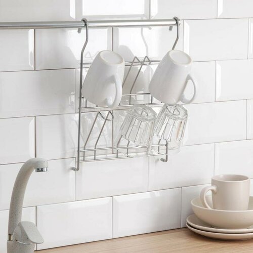 Держатель на рейлинг на 6 предметов для кружек стаканов 3424 см d16 мм цвет хром зеркальный 1557₽