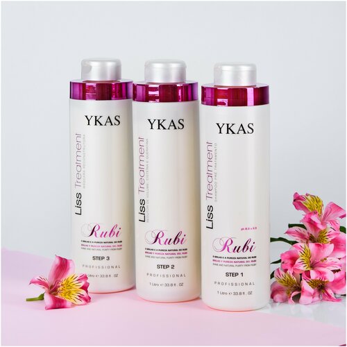YKAS Комплект кератинового выпрямления Rubi 3 х 1000 мл. Состав для кератинового выпрямления, шампунь, маска