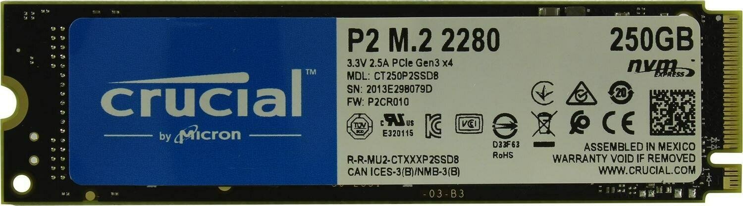 Твердотельный накопитель Crucial P2 250 ГБ M2 CT250P2SSD8