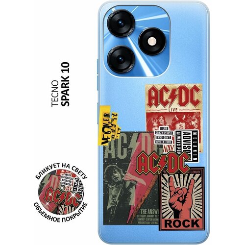 Силиконовый чехол с принтом AC/DC Stickers для Tecno Spark 10 / Техно Спарк 10 силиконовый чехол с принтом iris bud для tecno spark 10 техно спарк 10