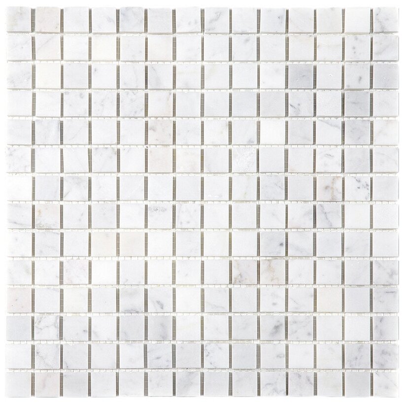 Мозаика Natural 7M088-20P-Carrara из глянцевого мрамора размер 30.5х30.5 см чип 20x20 мм толщ. 7 мм площадь 0.093 м2 на сетке