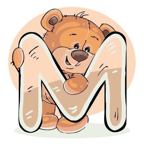 Картина по номерам Алфавит с медвежонком. Буква M, 40x60 см