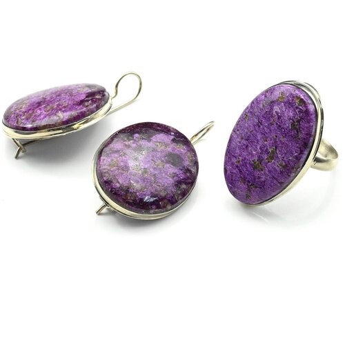 Комплект бижутерии Радуга Камня: кольцо, серьги, кристалл, размер кольца 19, фиолетовый