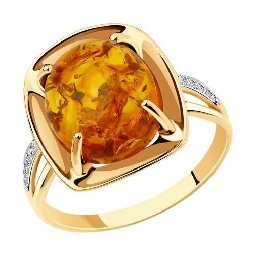 фото Кольцо diamant online, золото, 585 проба, янтарь, фианит, размер 21
