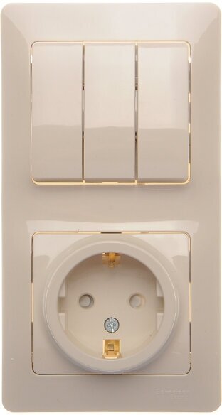 Блок Glossa выкл. 3кл.+розетка 