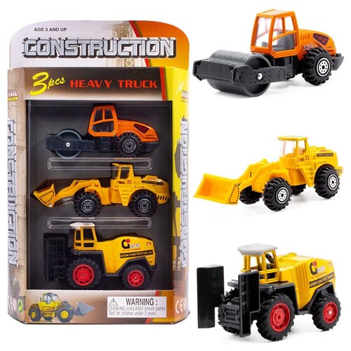 фото Детский металлический набор serinity toys, строительная техника 3в1, каток, трактор с ковшом, фреза