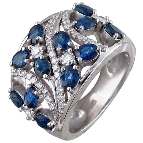 фото Эстет кольцо с сапфирами и бриллиантами из белого золота 01к623348-2, размер 18