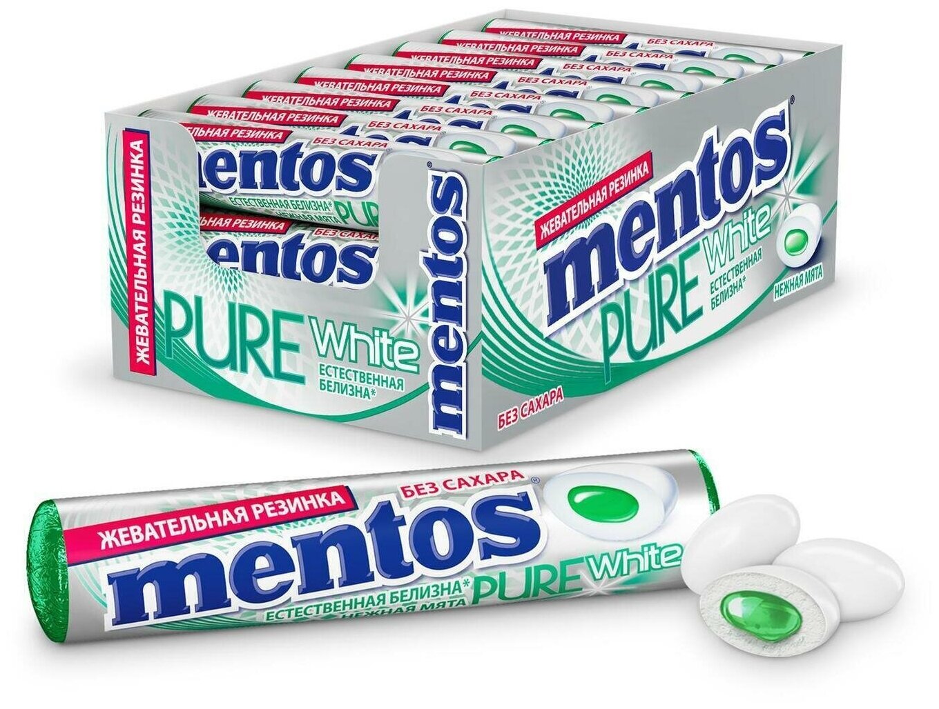 Жевательная резинка Mentos Pure White вкус Нежная мята, 24 шт по 15,5 г - фотография № 3