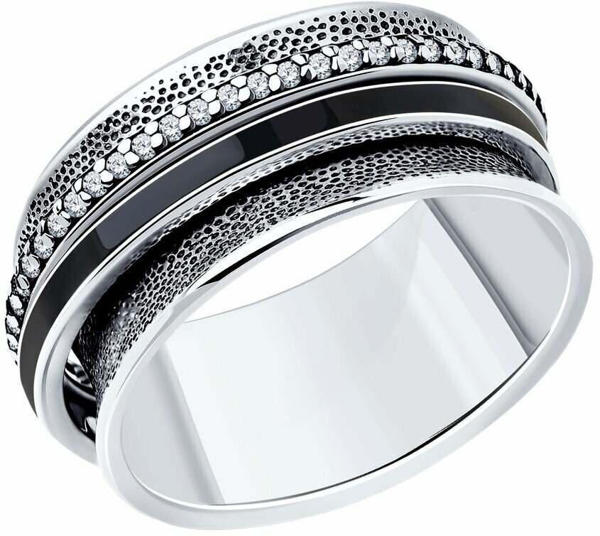 Кольцо Diamant online, серебро, 925 проба, чернение, эмаль, фианит