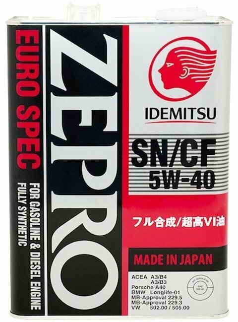 Синтетическое моторное масло IDEMITSU Zepro Euro Spec 5W-40, 4 л