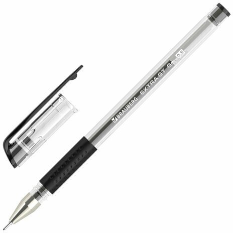 Ручка гелевая с грипом BRAUBERG "EXTRA GT NEEDLE" черная, игольчатый узел 0,5 мм, линия 0,35 мм, 24 шт