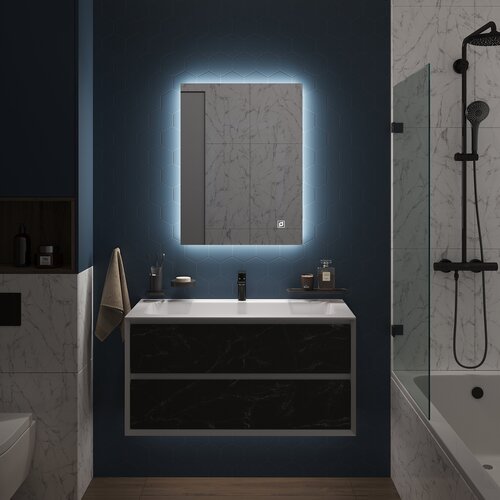 Зеркало с подсветкой торино 80х60 см для ванной холодный белый свет 6000К сенсорное управление