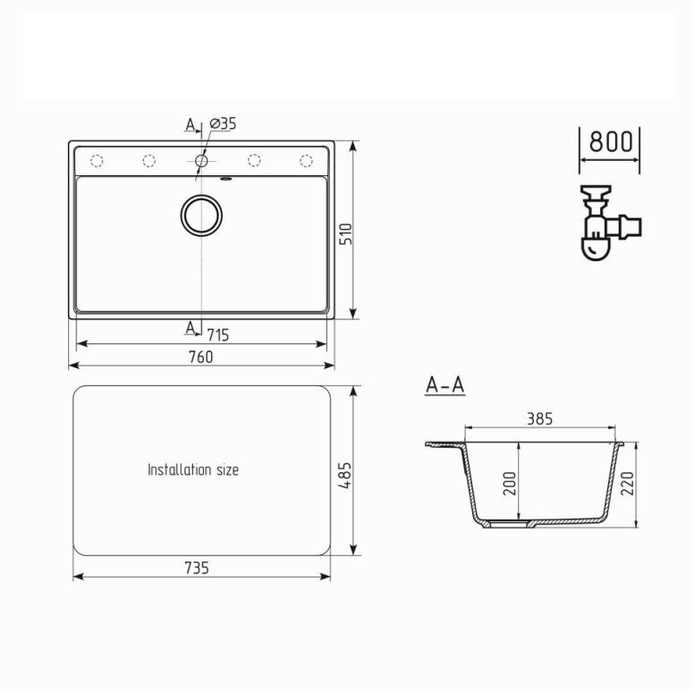 Мойка ULGRAN Quartz Forte 760-05 Бетон - фотография № 3