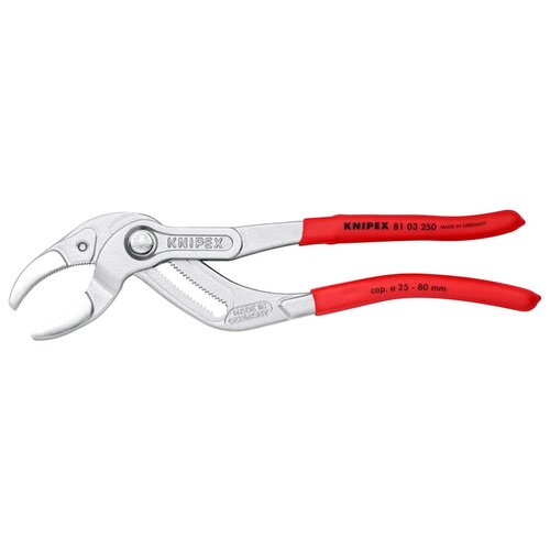 Клещи переставные трубные захватные KNIPEX KN-8103250, Ø 25 - 80 мм, для сифонов, масляных фильтров, пластмассовых труб, L-250 мм, Cr-V, хромированные