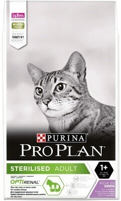 Pro Plan корм для взрослых стерилизованных кошек всех пород, индейка 3 кг (2,4+0,6)