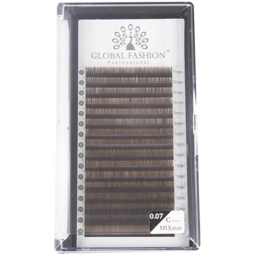 Global Fashion Ресницы для наращивания Premium Lashes / микс 7-13 мм, 0.07 мм / изгиб C / темный шоколад