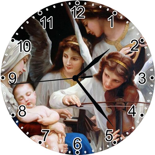Часы с ангелами, Песня ангелов, Часы - оберег дома, древесина, D-270 мм, бесшумные
