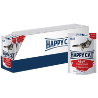 Влажный корм для кошек Happy Cat с говядиной и бараниной 24 шт. х 100 г (кусочки в соусе)