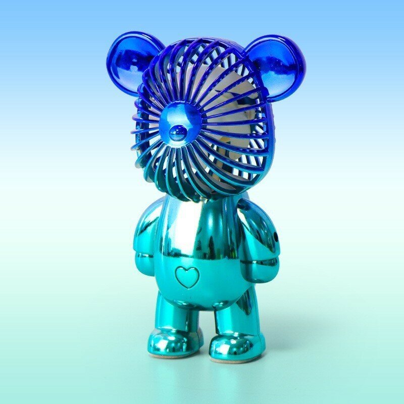Портативный вентилятор настольный Мишка BearBrick с 3 скоростями сине-бирюзовый - фотография № 1