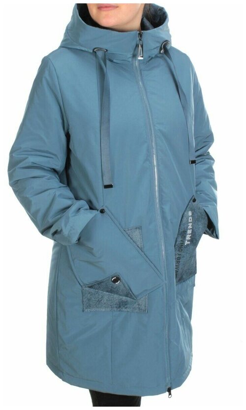 куртка  Алиса демисезонная, удлиненная, силуэт свободный, карманы, капюшон, размер 50, голубой