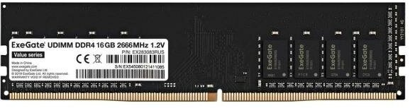 Оперативная память для компьютера 16Gb (1x16Gb) PC4-21300 2666MHz DDR4 DIMM CL19 Exegate Value (EX283083RUS)