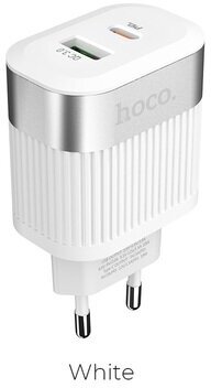Сетевое зарядное устройство Hoco C58A, USB+Type-C, PD20W+QC3.0, белый (41523) - фото №1