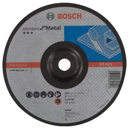 Шлифовальный абразивный диск BOSCH Standard for Metal 2608603184, 1 шт. обдирочный круг по металлу bosch standart 230х6мм вогнутый 2608603184