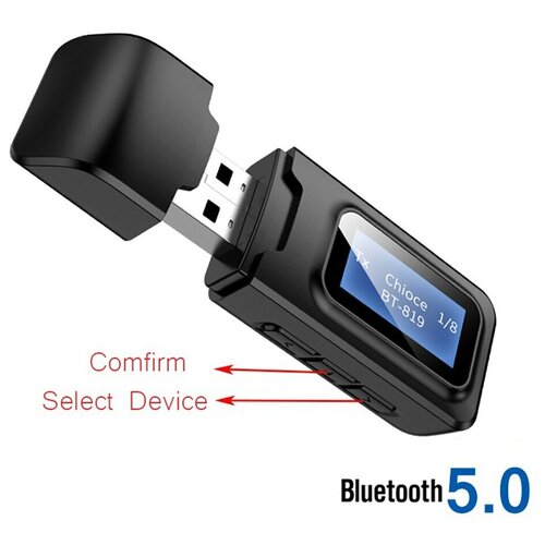 Bluetooth 5.0 стерео аудио трансмиттер-ресивер 2в1 с дисплеем.