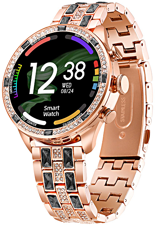 Умные женские часы GEN12 Smart Watch 1.28 TFT, iOS, Android, 2 ремешка, Bluetooth уведомления, Шагомер, Мониторинг сна, Золотистый/Черный