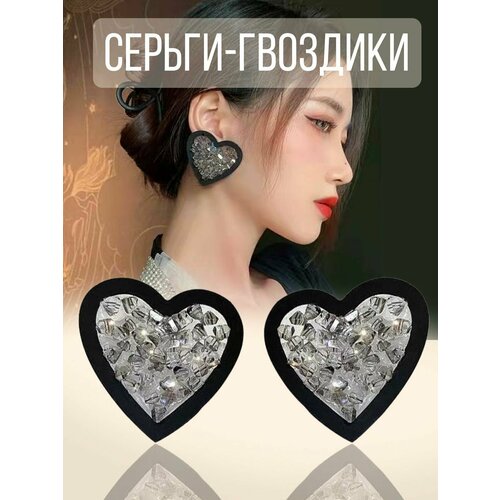 Серьги каффы , стекло, черный