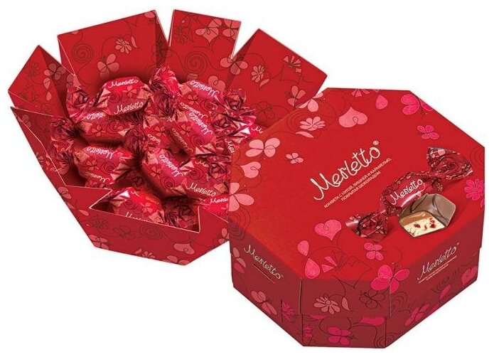 Конфеты Konti MERLETTO с нугой, кусочками вишни и карамелью, покрытые шоколадом, 150 г, картонная коробка - фотография № 4