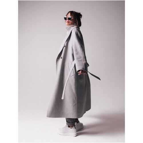 фото Пальто-кокон gray+one демисезонное, демисезон/зима, шерсть, силуэт прямой, размер m/170, серый