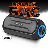 Колонка портативная музыкальная bluetooth, беспроводная с блютуз Defender Enjoy S1000 20Вт черная, BT, AUX, с подсветкой