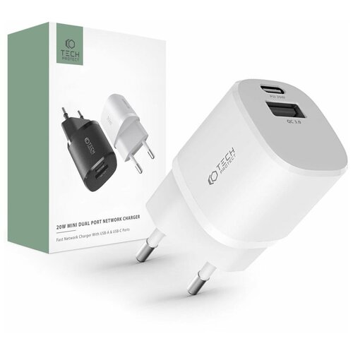 Зарядное устройство Tech-Protect C20W MINI 2-порта с технологией PD20W/QC3.0 (White)