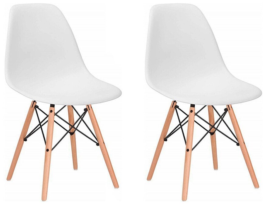 Комплект стульев обеденные пластиковые с деревянными ножками 80х455х38 см белый - 2 шт