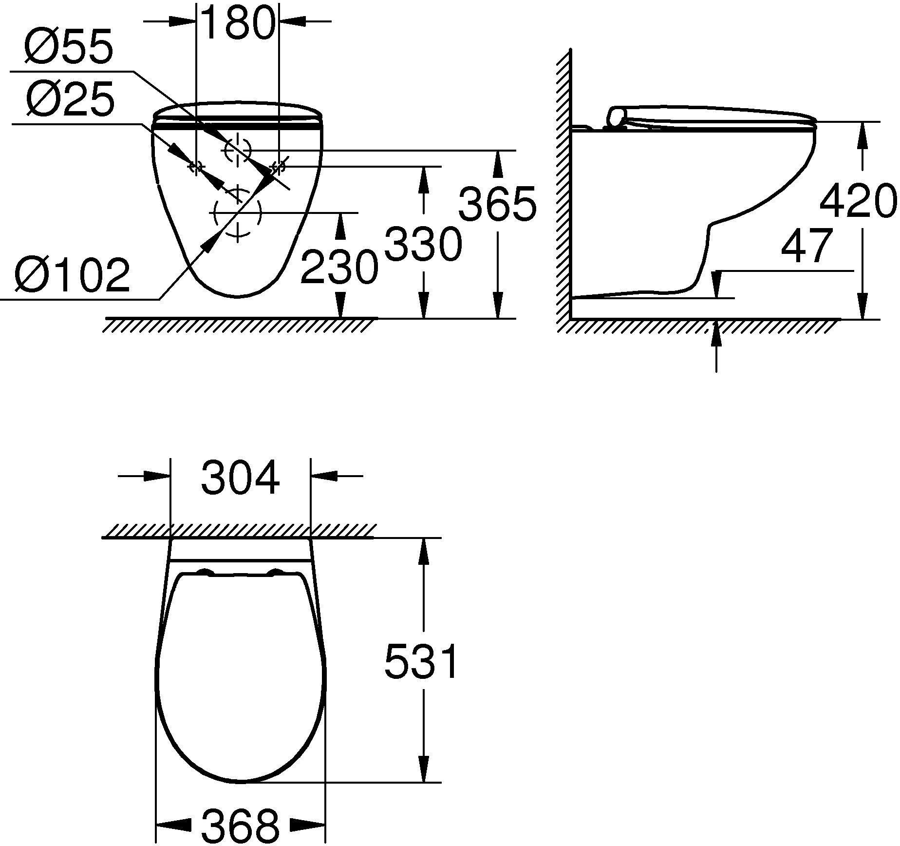 Унитаз подвесной с сиденьем для унитаза, GROHE Bau Ceramic, альпин-белый, (39351000)