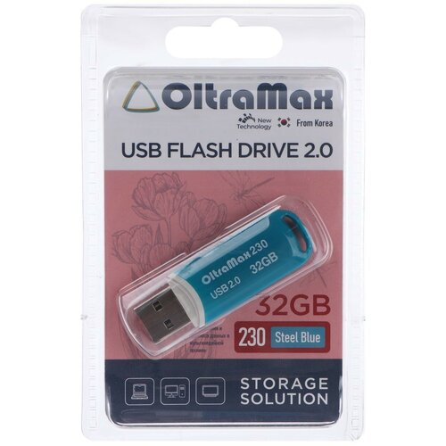 Флешка OltraMax 230, 32 Гб, USB2.0, чт до 15 Мб/с, зап до 8 Мб/с, синяя