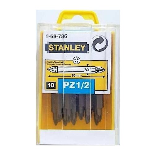 вставки биты шестигранные pz2 25мм 25 штук stanley 1 68 949 Вставки биты двухсторонние 1/4 PZ1 и PZ2 60мм 10 штук Stanley 1-68-786