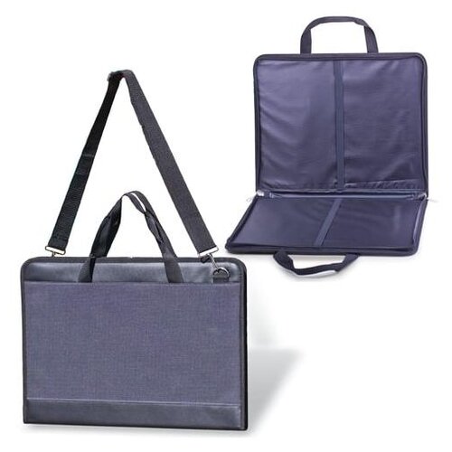 Папка для рисунков и чертежей большого формата ( 470х330 мм,) А3, с ручками, кожзам/ткань, серая, 