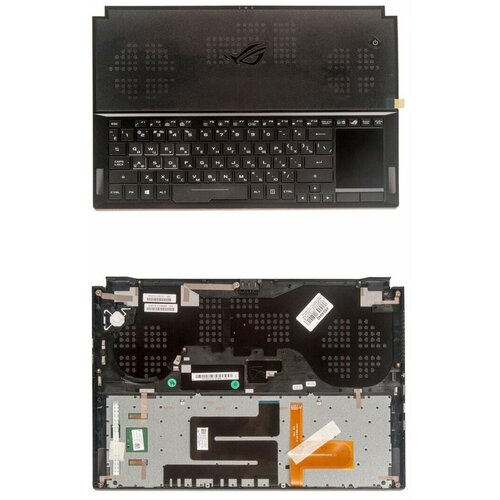 Keyboard / Клавиатура для ноутбука Asus GX501VIK-1A с топкейсом, черная, с подсветкой клавиатура топ панель для ноутбука asus n550 g550jk g750 n750 черная с черным топкейсом и подсветкой