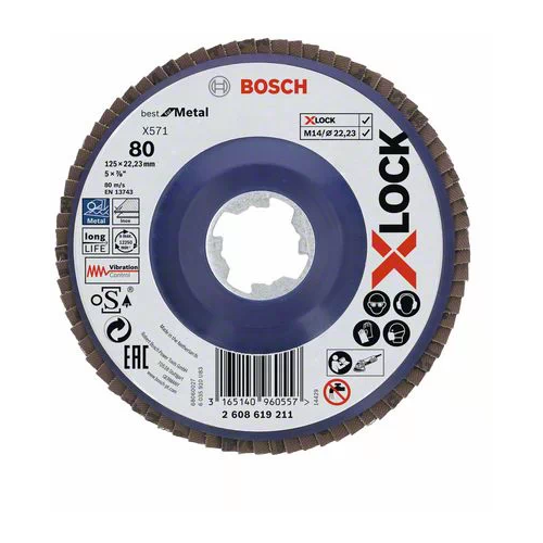 Шлифкруг лепестковый BOSCH X-LOCK X571 Best for Metal 125мм G80 прям. пластик