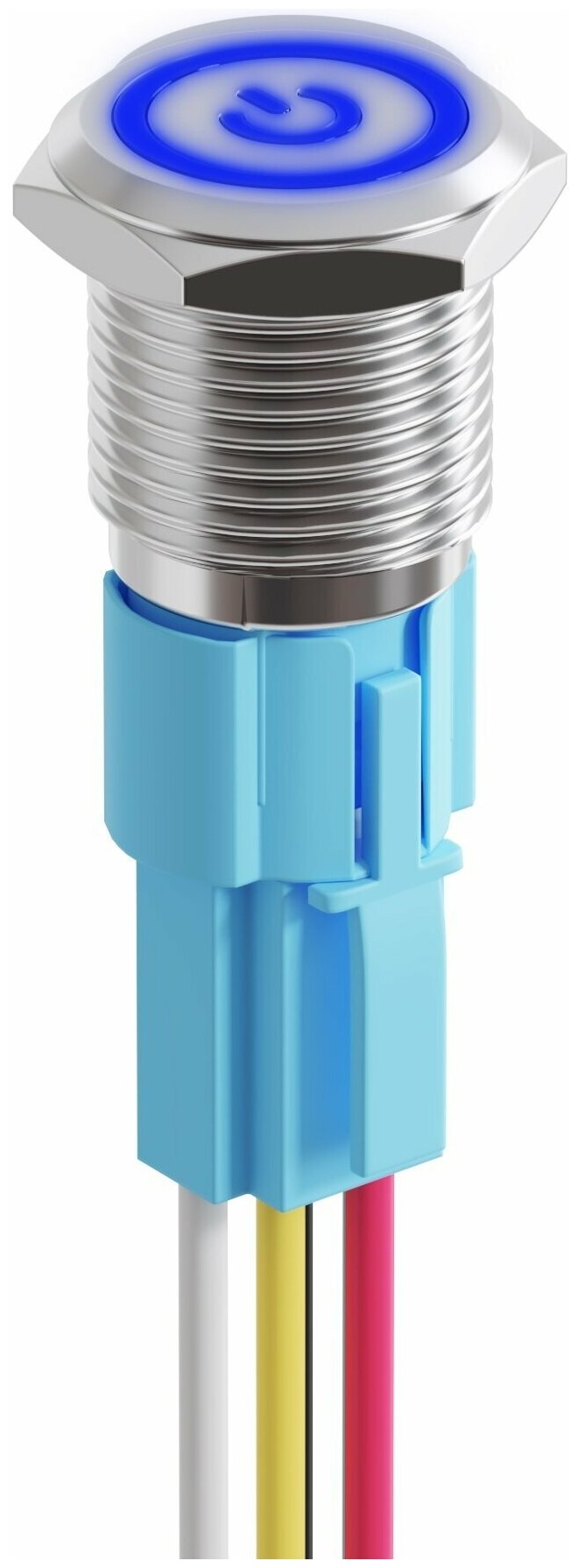Кнопка выключатель (тумблер) GSMIN K10 ON-OFF 5А 220В AC 5Pin с подсветкой и соединительными проводами 16мм (Синий) - фотография № 1